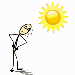 stick figure sweats under the hot sun